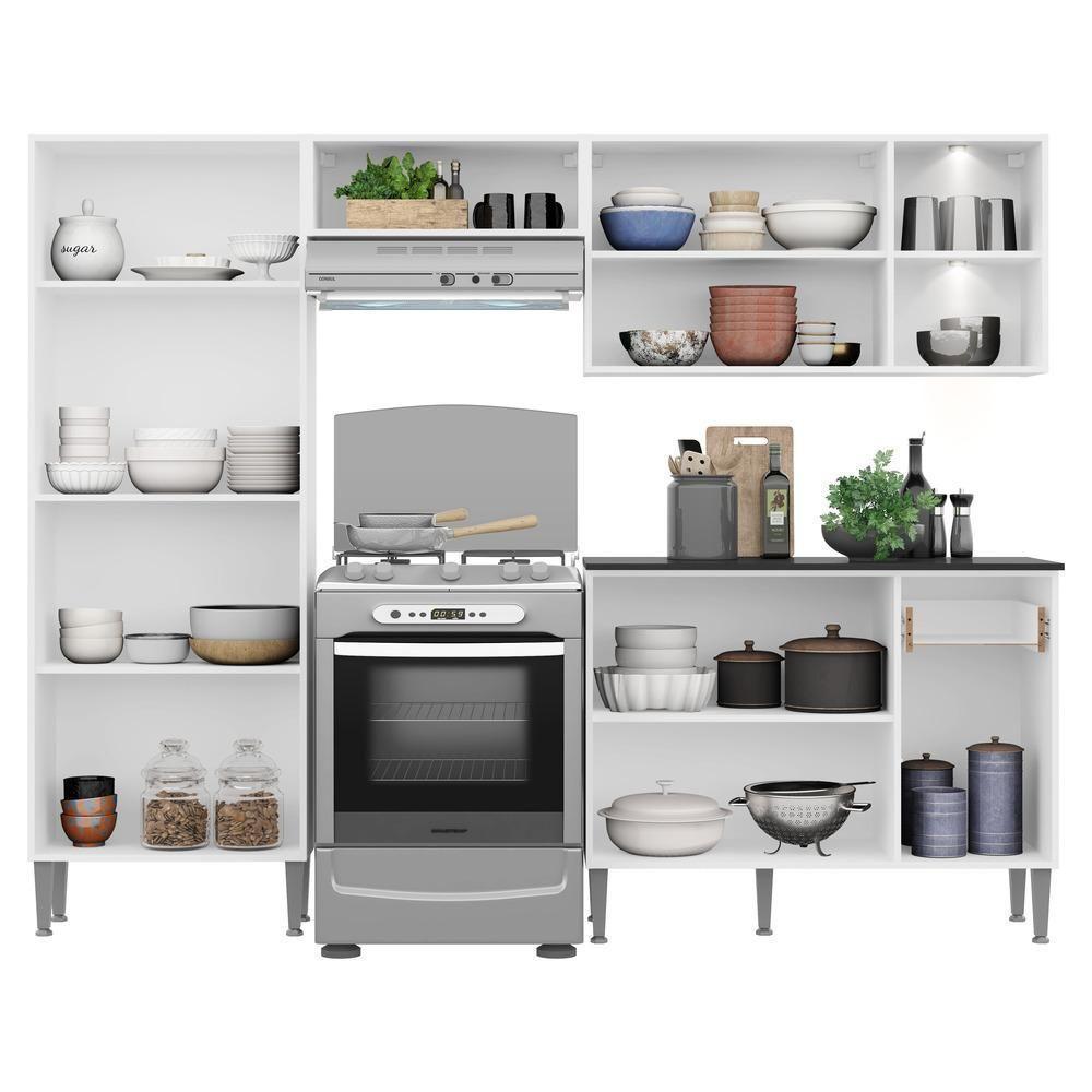 Cozinha Compacta C/ 2 Leds 4 Pçs Xangai Multimóveis V3414 Branca/Preta Branco/Preto - 2