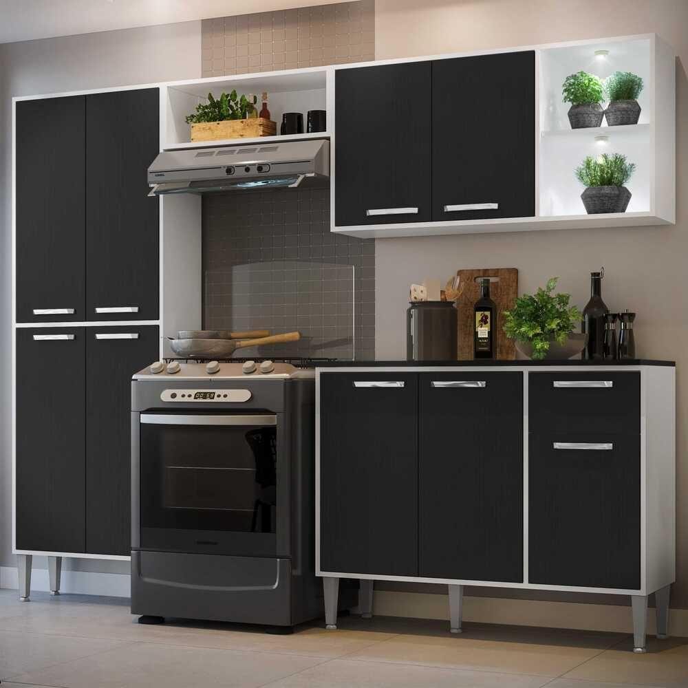 Cozinha Compacta C/ 2 Leds 4 Pçs Xangai Multimóveis V3414 Branca/Preta Branco/Preto - 5