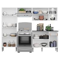 Cozinha Compacta C/ 2 Leds 4 Pçs Xangai Multimóveis V3414 Branca/Preta Branco/Preto
