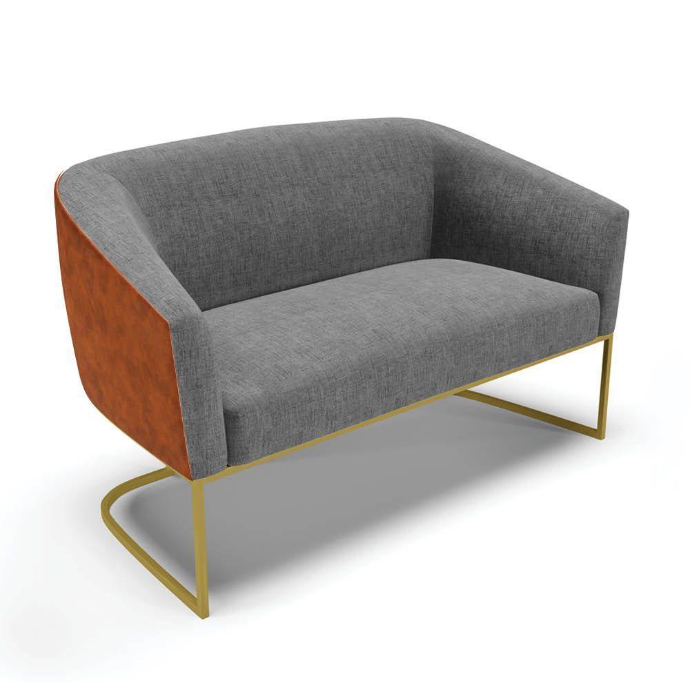 Namoradeira E 2 Poltronas Industrial Dourado Stella Noz/linho D03 - D'rossi Cor Grafite - 7