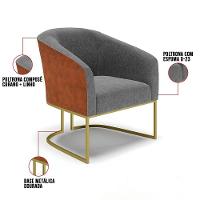 Namoradeira E 2 Poltronas Industrial Dourado Stella Noz/linho D03 - D'rossi Cor Grafite - 2