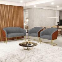 Namoradeira E 2 Poltronas Industrial Dourado Stella Noz/linho D03 - D'rossi Cor Grafite - 3