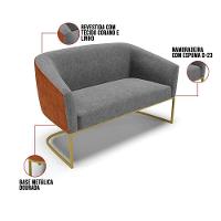 Namoradeira E 2 Poltronas Industrial Dourado Stella Noz/linho D03 - D'rossi Cor Grafite