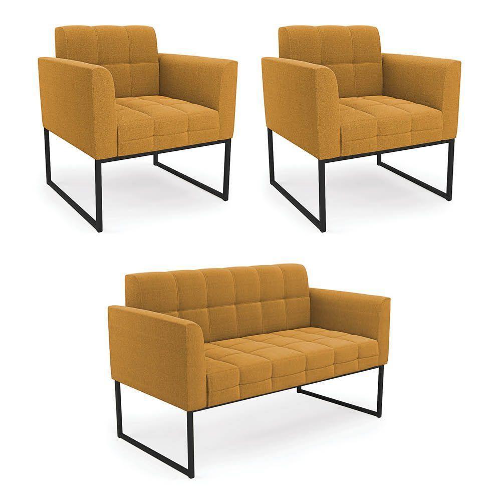 Sofá Namoradeira E 2 Poltronas Industrial Pto Elisa Bouclê Mostard D03 - D?rossi - 1