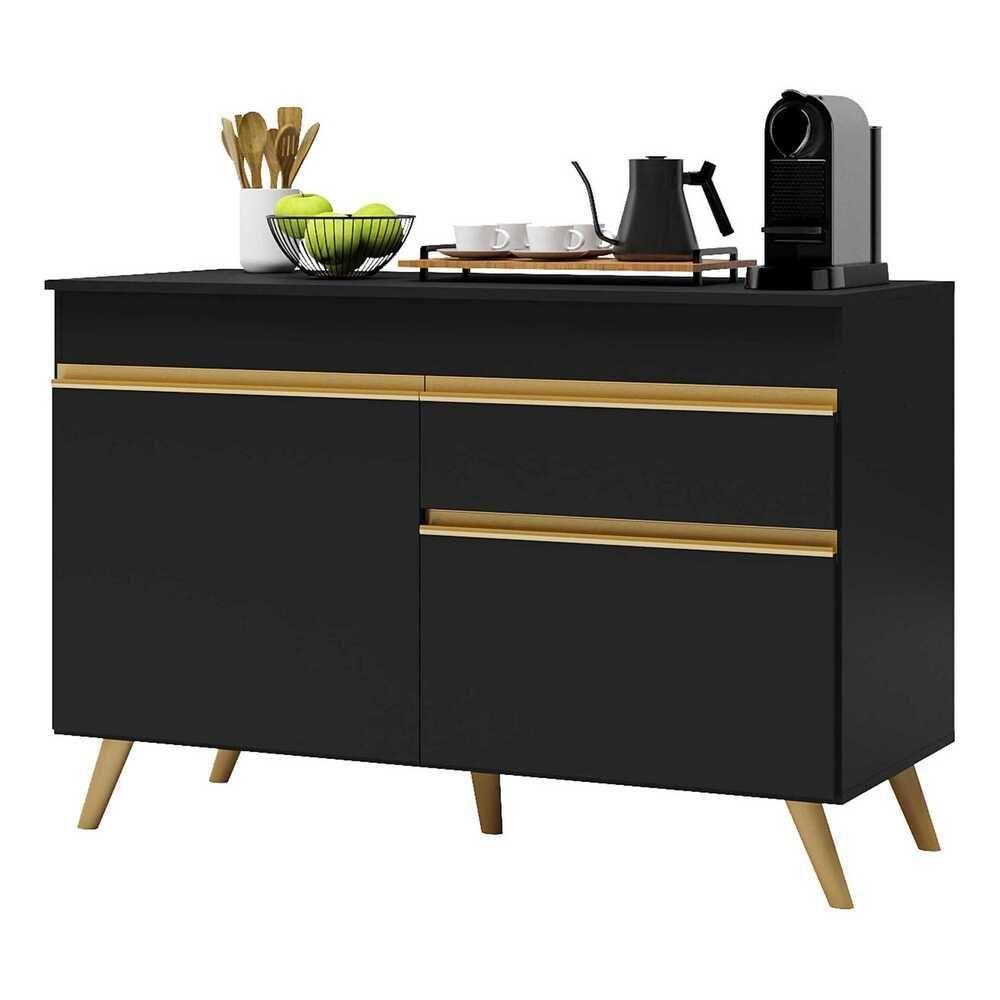 Balcão Cozinha 120cm 2 Portas 1 Gaveta Veneza Multimóveis V3680 Preto/dourado Preto/dourado - 1