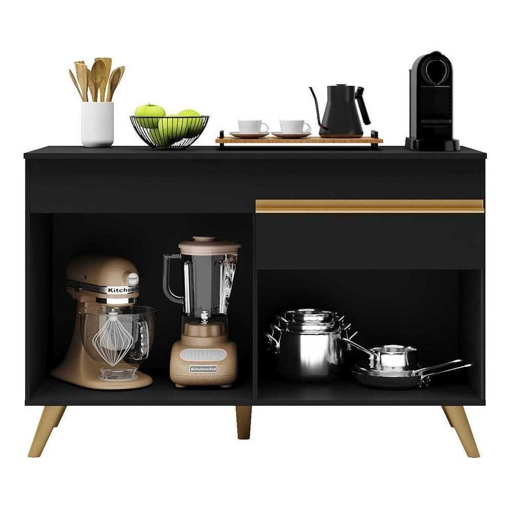 Balcão Cozinha 120cm 2 Portas 1 Gaveta Veneza Multimóveis V3680 Preto/dourado Preto/dourado - 3