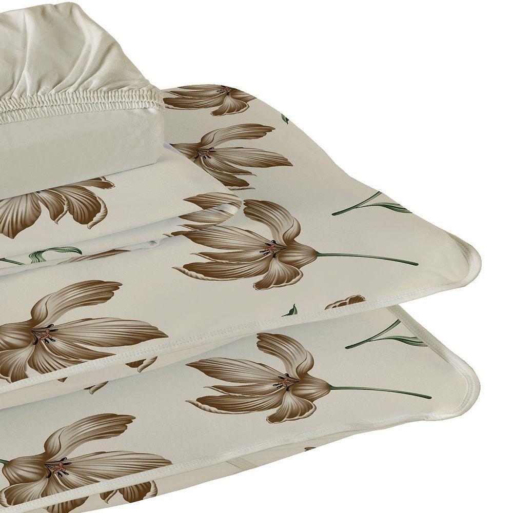 Jogo De Cama Tecebem Casal Malha 100% Algodão Estampado Tais 4 Pçs Premium Baunilha - 3