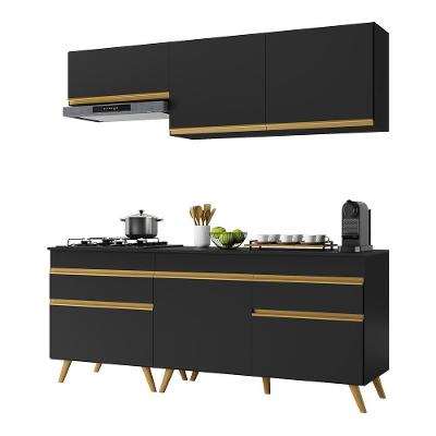 Armário de Cozinha Compacta Veneza V3705 6 Portas 2 Gavetas MDP 190cm Preto Retrô