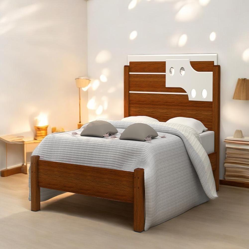 Cama Solteiro Luiza Cinamomo E Off Com Colchão - 1