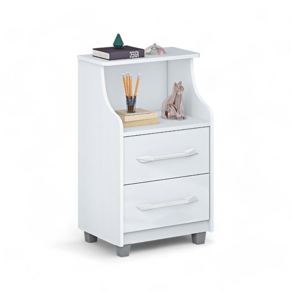 Mesa De Cabeceira Com 02 Gavetas Topázio Branca - 1