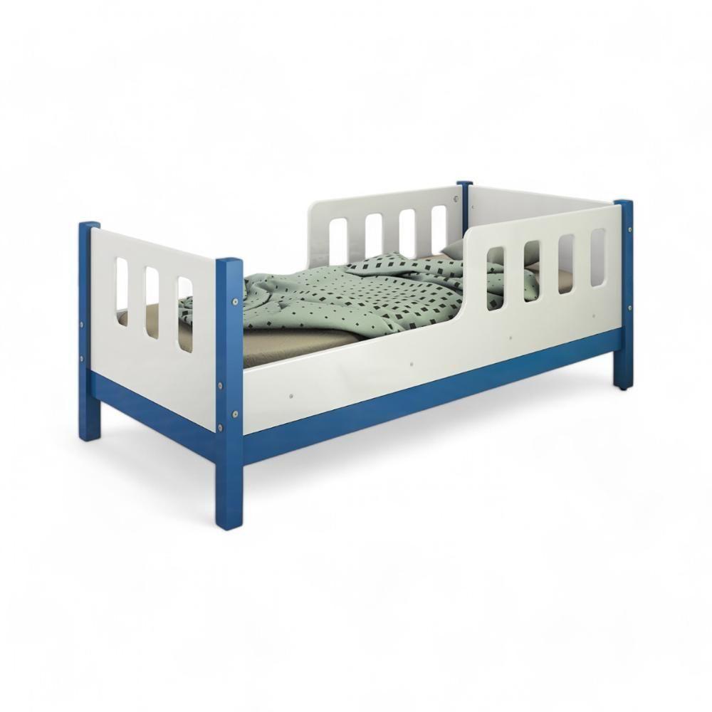 Cama Juvenil Com Proteção Encanto Branca E Azul Com Colchão - 2