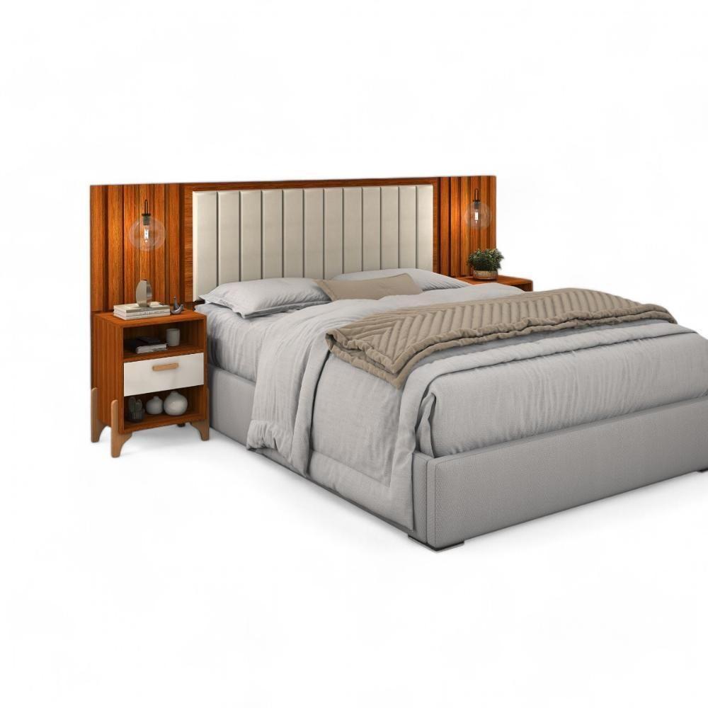 Cabeceira Estofada Queen Onix Cinamomo E Off White Ripado - 1