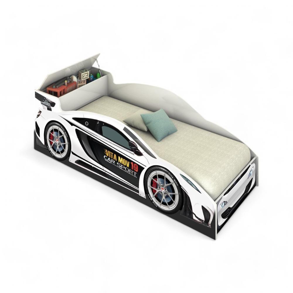 Cama Solteiro Carro Com Baú Branca Com Colchão - 2