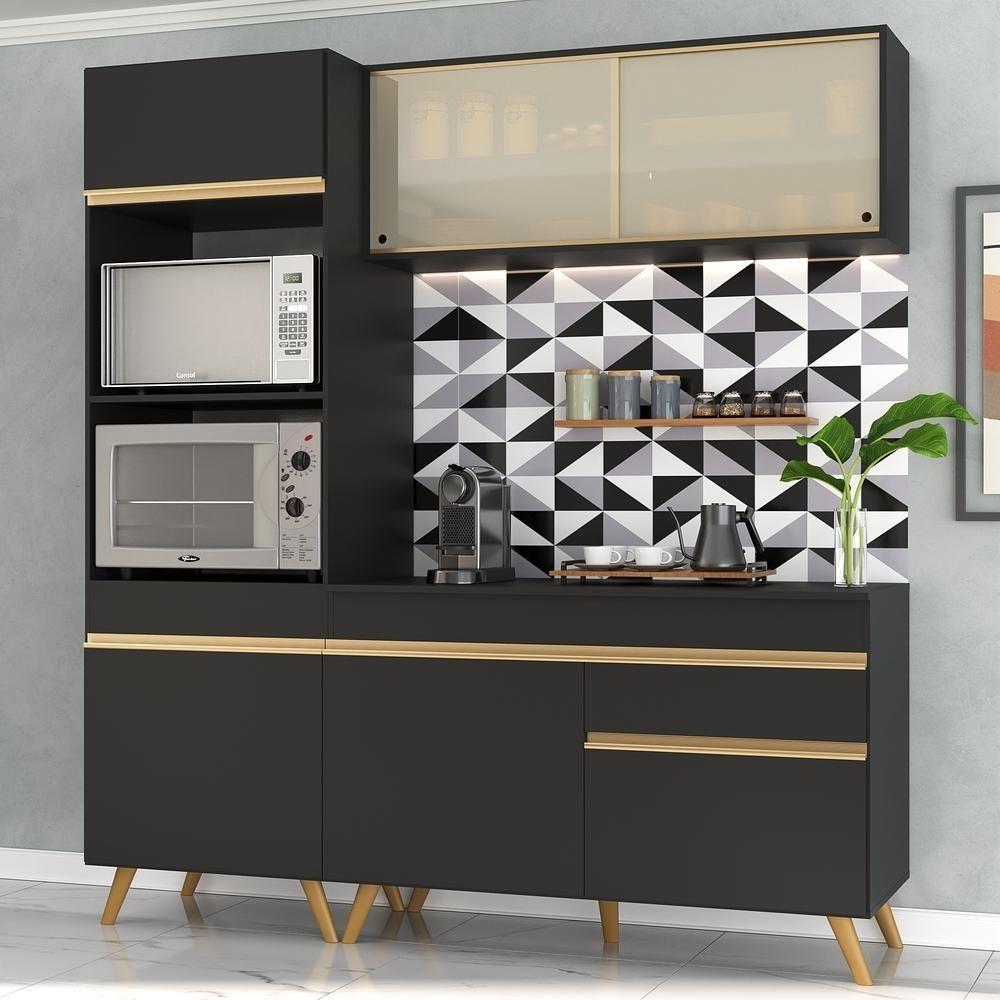 Cozinha Compacta Multimóveis Veneza Gb Fg3695 Com Armário E Balcão Preta - 2