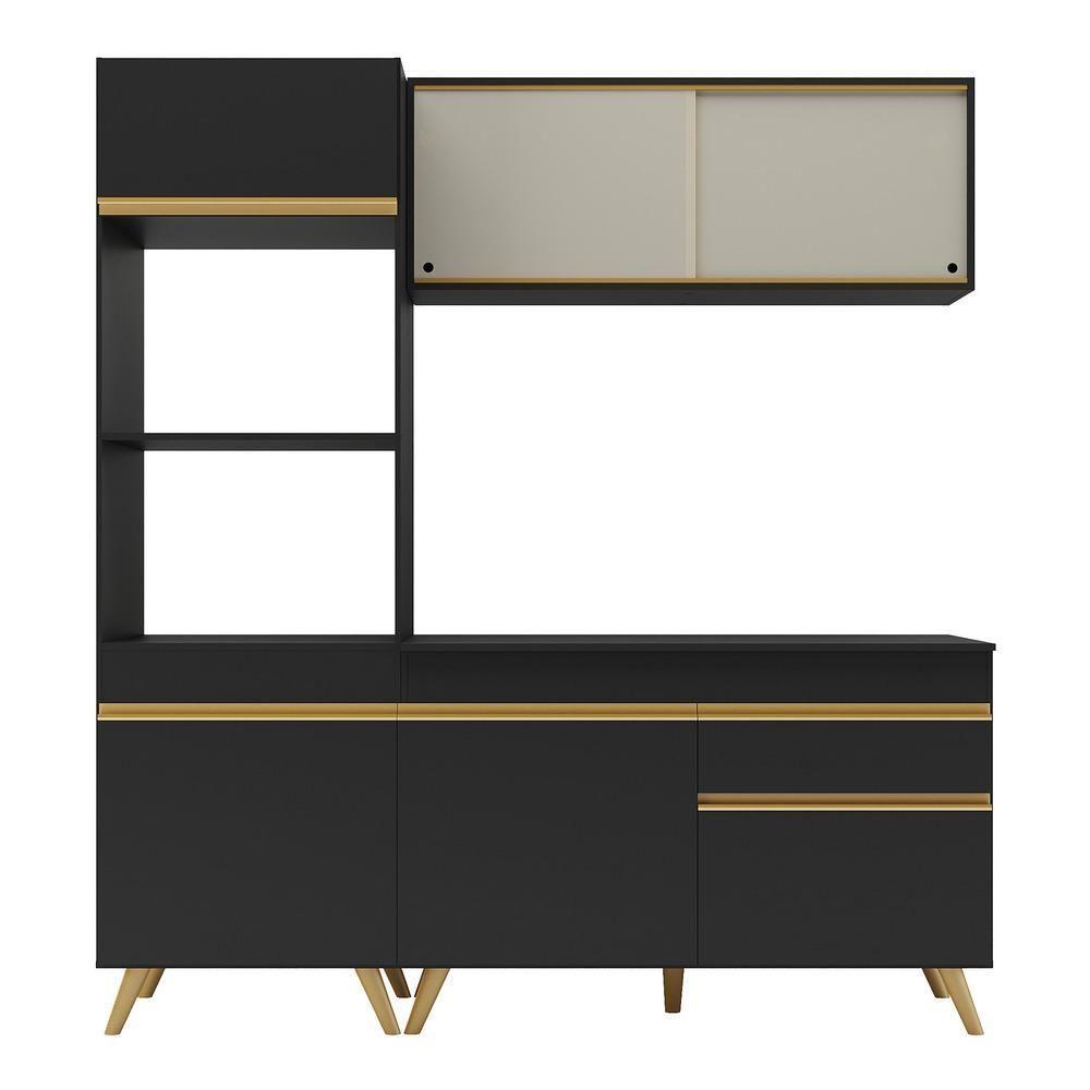 Cozinha Compacta Multimóveis Veneza Gb Fg3695 Com Armário E Balcão Preta - 3