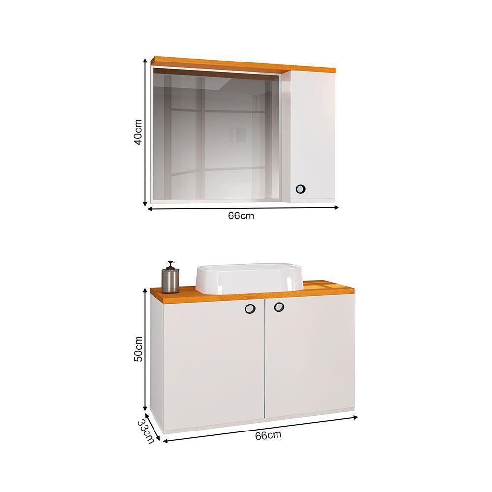 Conjunto Para Banheiro Gabinete Suspenso Com Cuba E Espelheira Madri Branco - 3