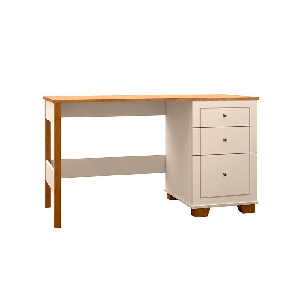 Escrivaninha Mesa Fênix Com 3 Gavetas Off-white/nature - 1