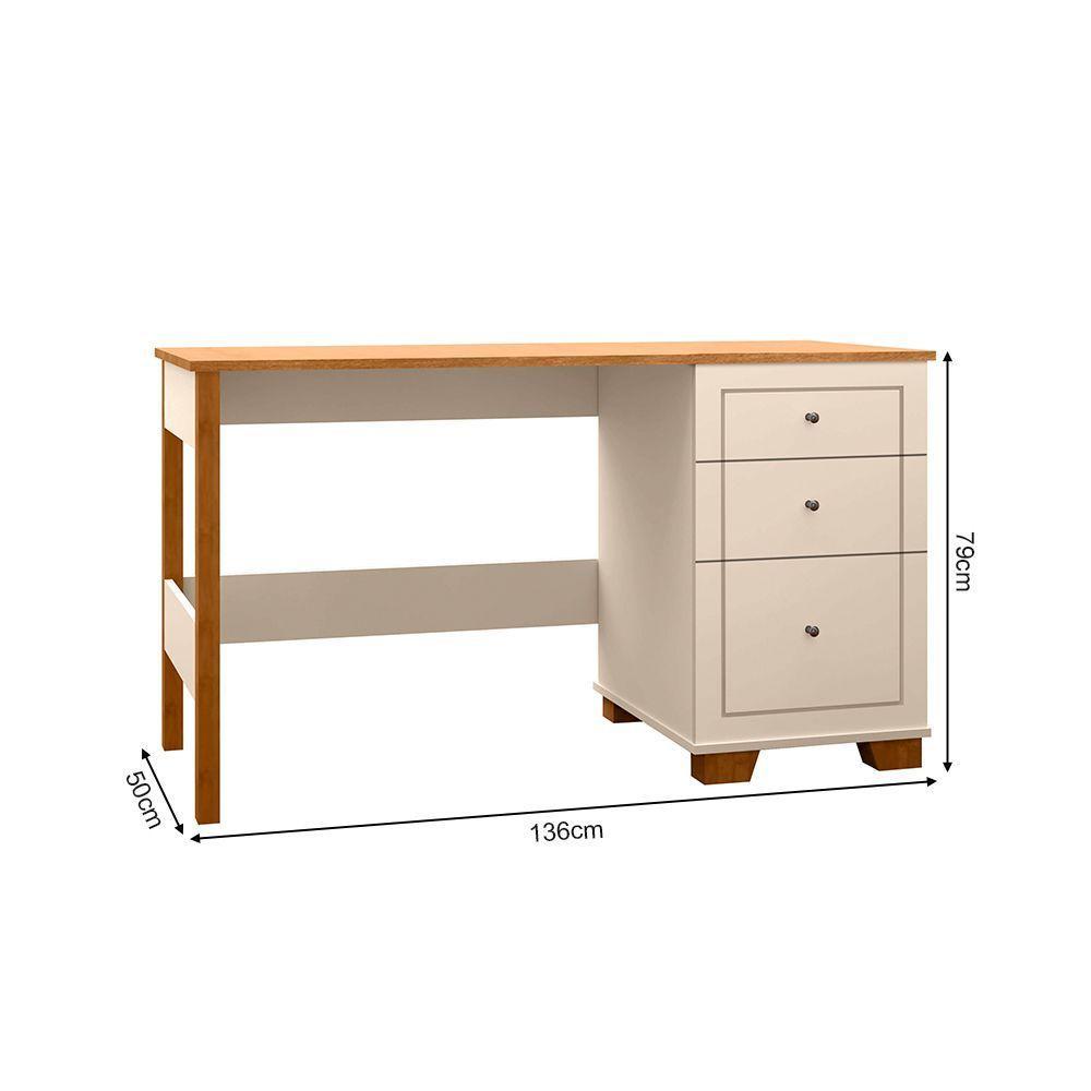 Escrivaninha Mesa Fênix Com 3 Gavetas Off-white/nature - 2
