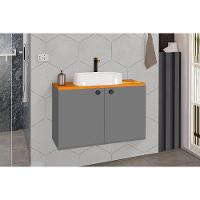 Gabinete Armário Para Banheiro Suspenso Madri Com Cuba Cinza - 1