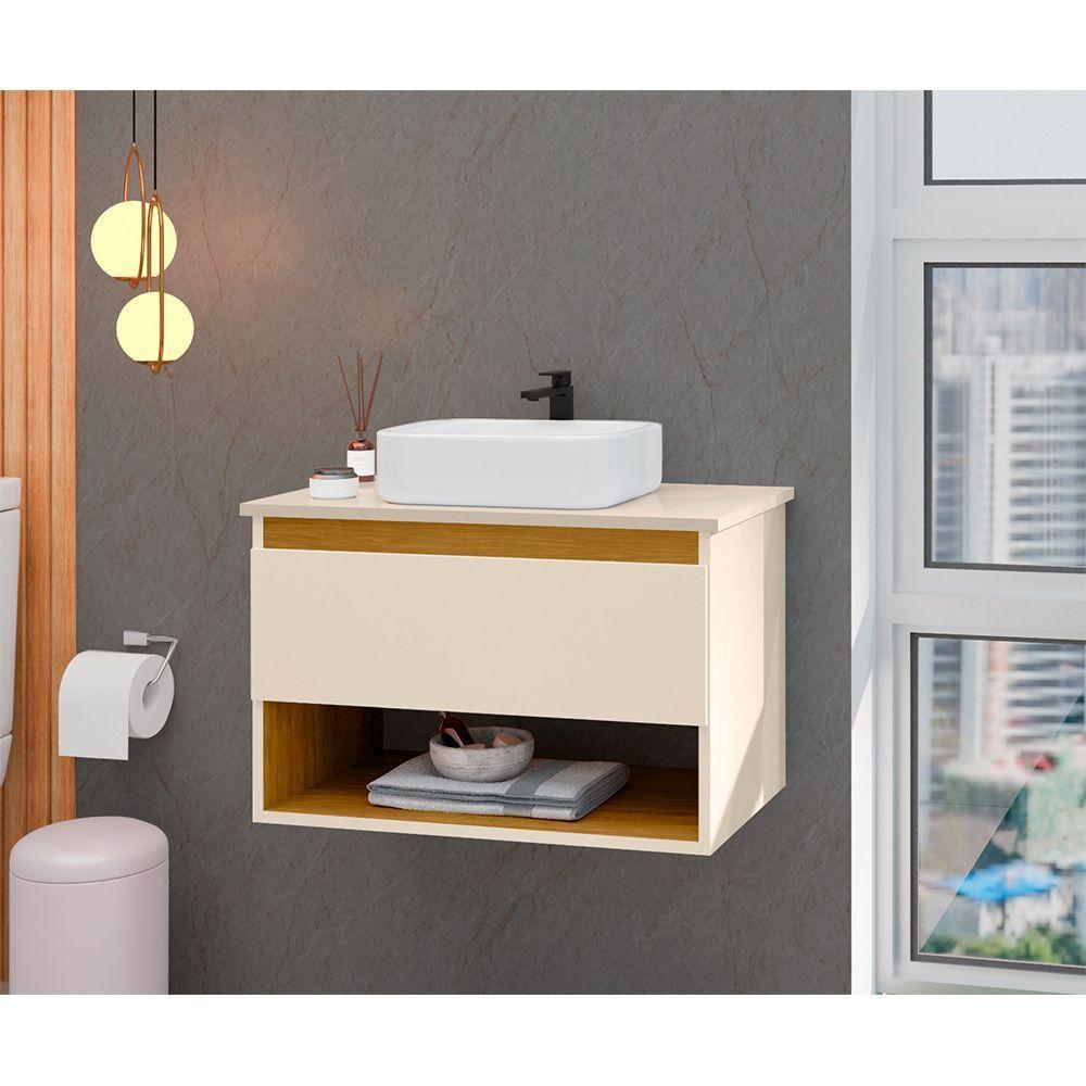 Gabinete Armário Para Banheiro Suspenso Florence Com Cuba Off-white - 1