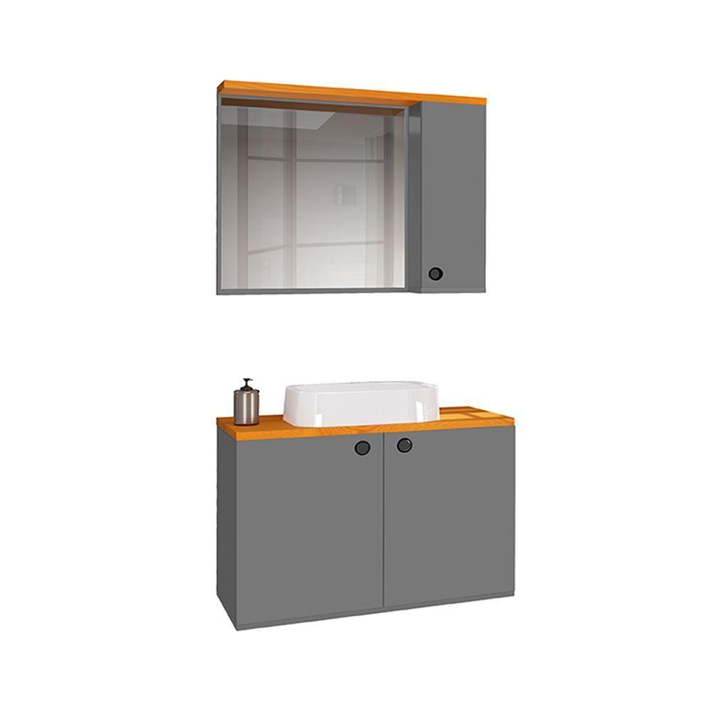 Conjunto Para Banheiro Gabinete Suspenso Com Cuba E Espelheira Madri Cinza - 2