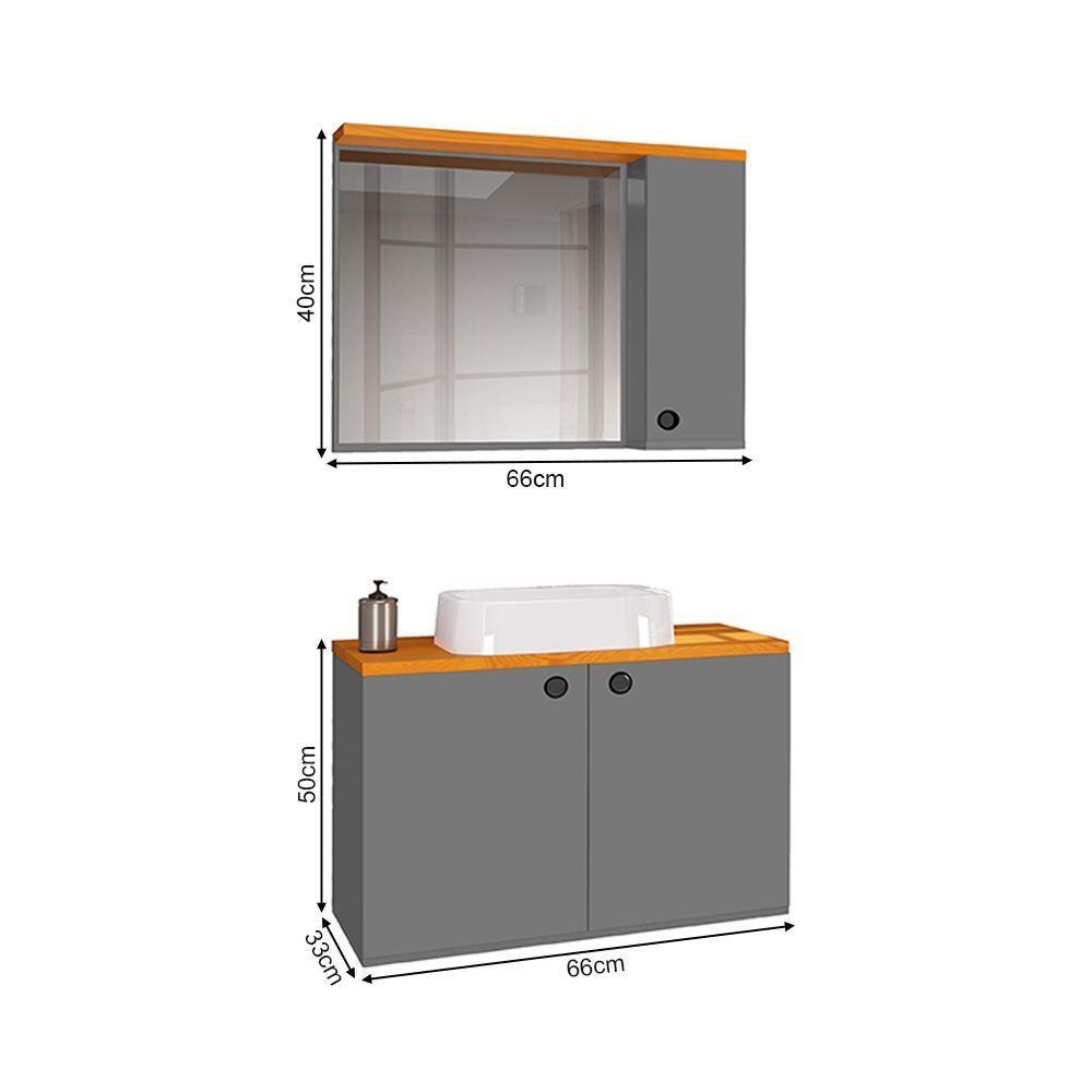 Conjunto Para Banheiro Gabinete Suspenso Com Cuba E Espelheira Madri Cinza - 3
