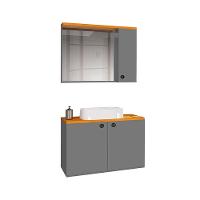 Conjunto Para Banheiro Gabinete Suspenso Com Cuba E Espelheira Madri Cinza - 2