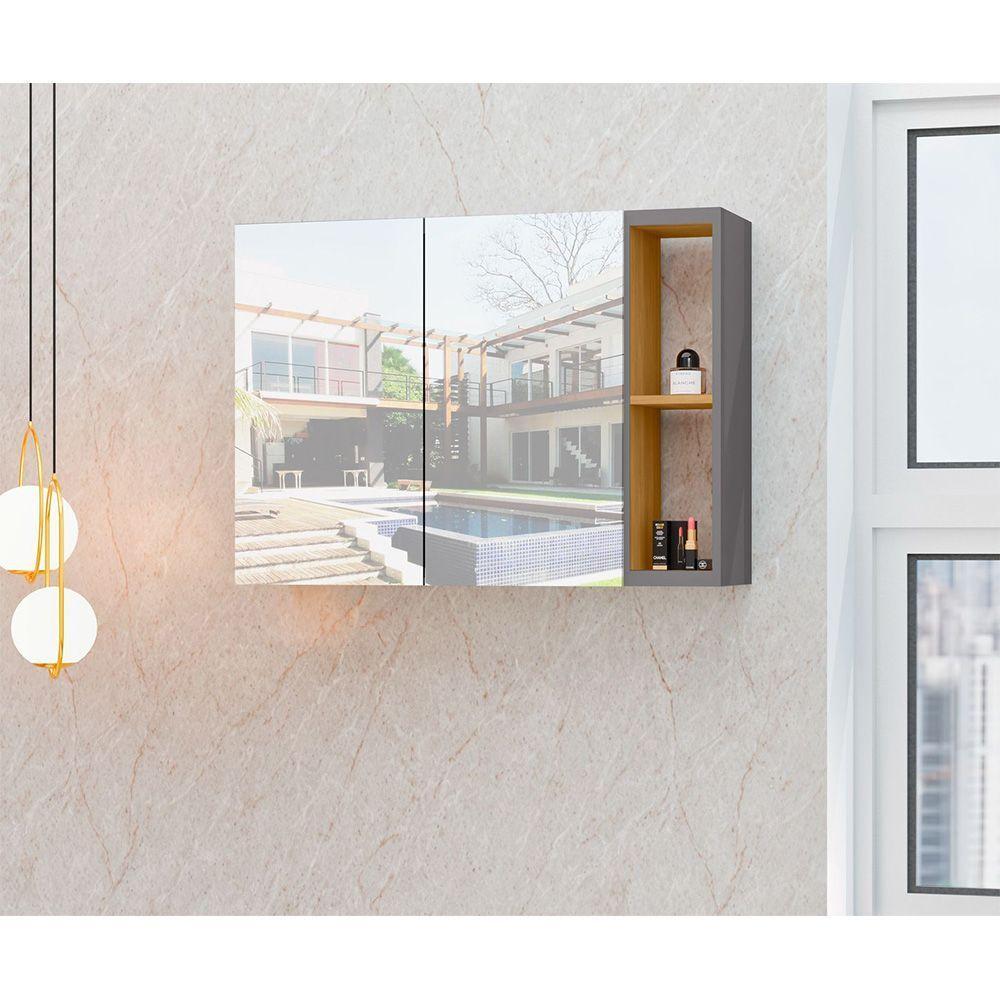 Espelheira Para Banheiro Armário Suspenso Florence Cinza - 1