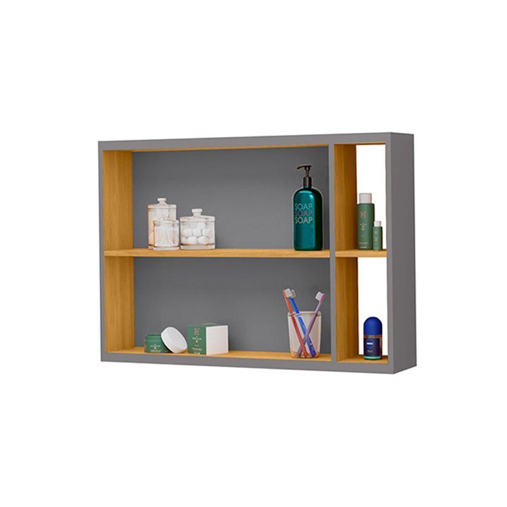 Espelheira Para Banheiro Armário Suspenso Florence Cinza - 3