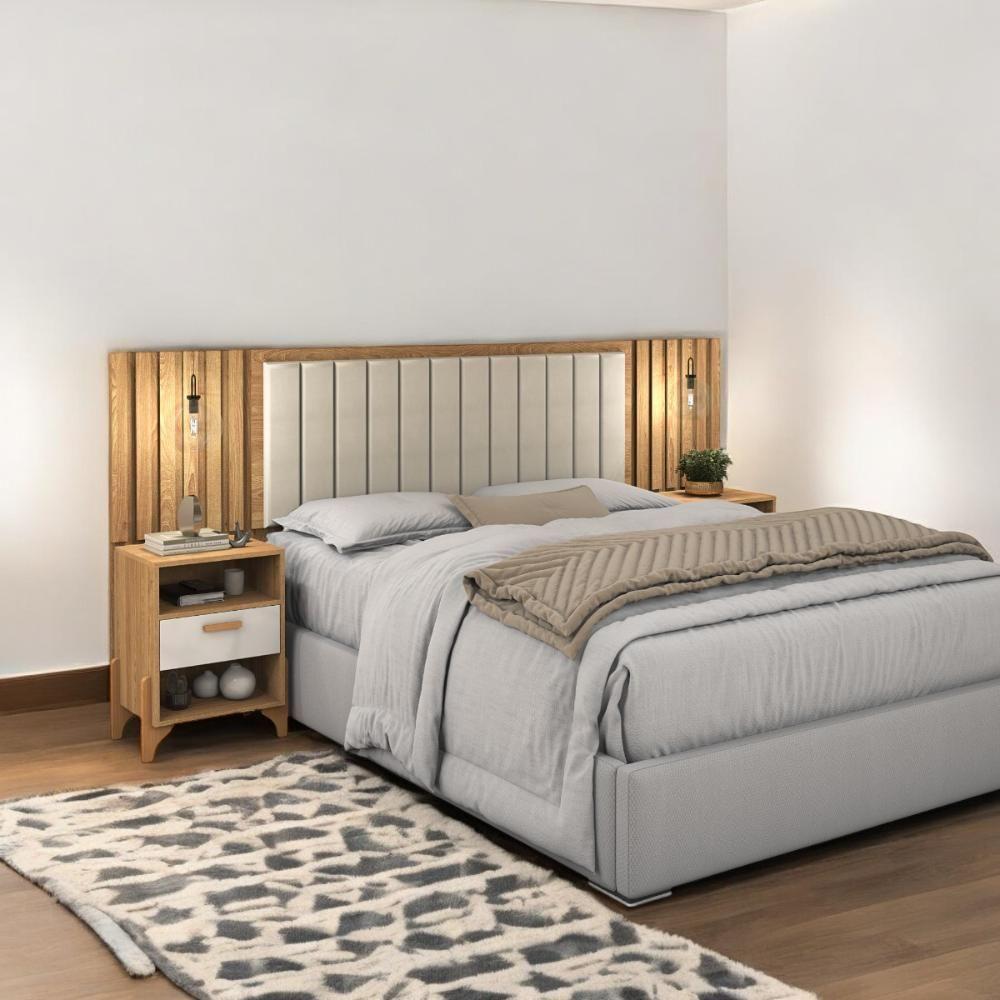 Cabeceira Estofada King Onix Freijó E Off White Ripado - 2