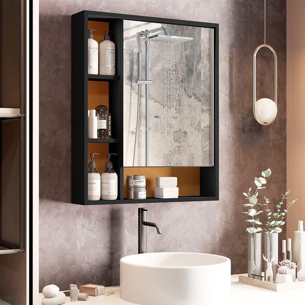 Armário Suspenso Espelheira 1 Porta Com Espelho Olimpia Preto/nature - 1