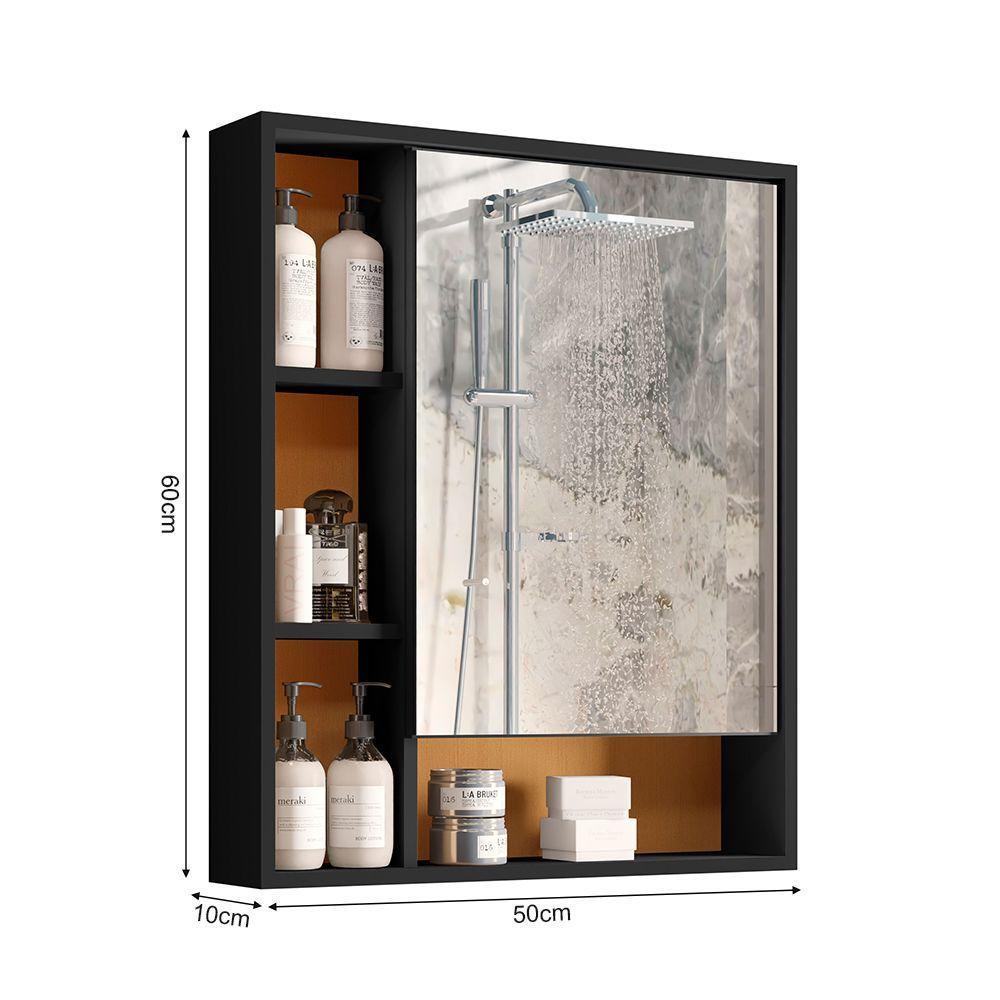 Armário Suspenso Espelheira 1 Porta Com Espelho Olimpia Preto/nature - 2