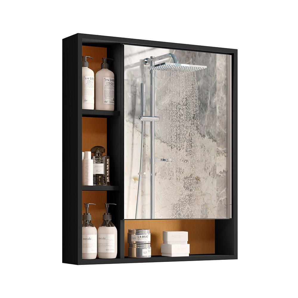 Armário Suspenso Espelheira 1 Porta Com Espelho Olimpia Preto/nature - 3