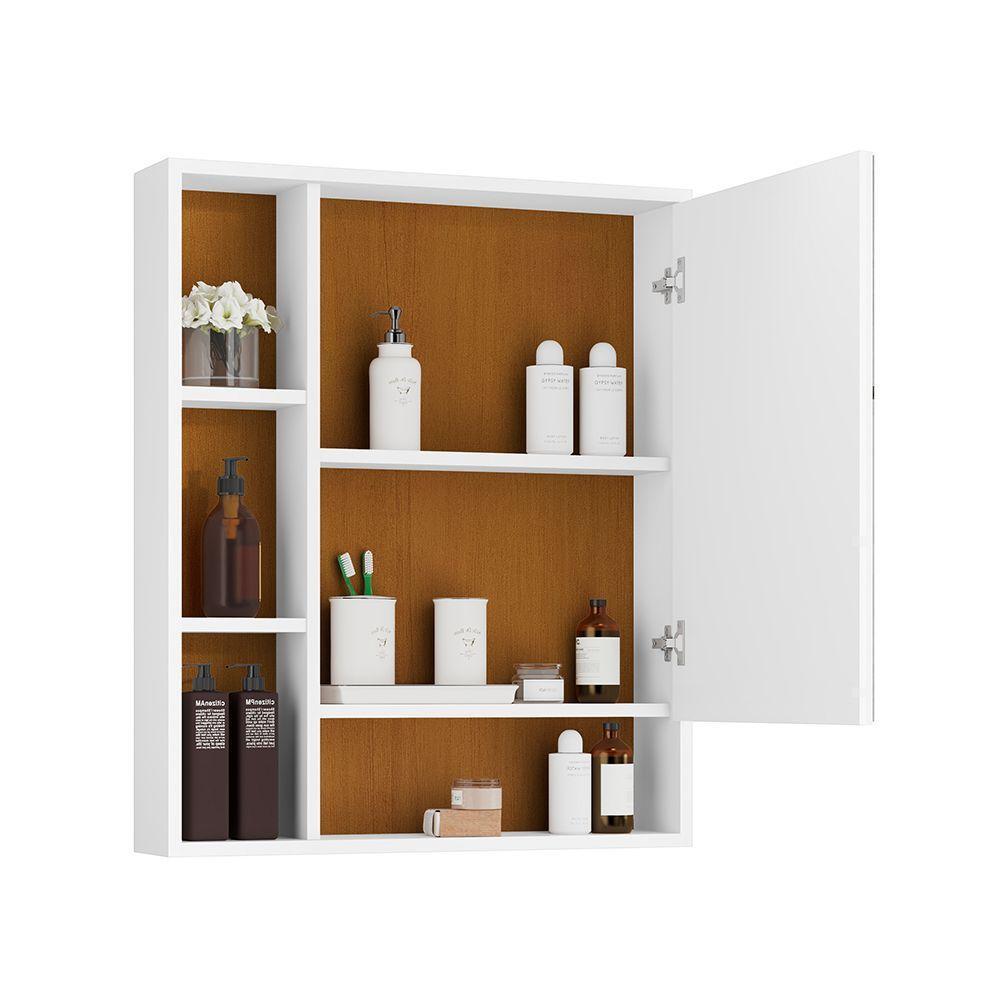Armário Suspenso Espelheira 1 Porta Com Espelho Olimpia Branco/nature - 2