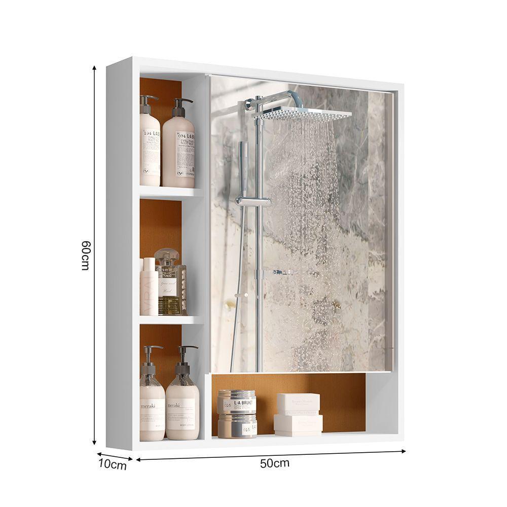 Armário Suspenso Espelheira 1 Porta Com Espelho Olimpia Branco/nature - 3