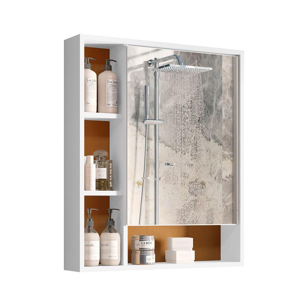 Armário Suspenso Espelheira 1 Porta Com Espelho Olimpia Branco/nature - 4