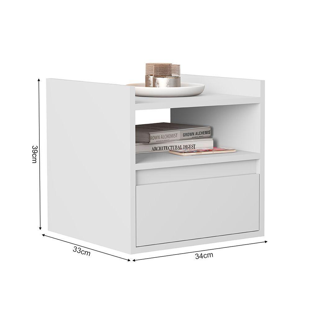 Mesa De Cabeceira Suspensa Minerva Com 1 Porta Branco - 3