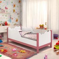 Cama Juvenil Em Nuvem Cristal Branca E Rosa Com Colchão - 1