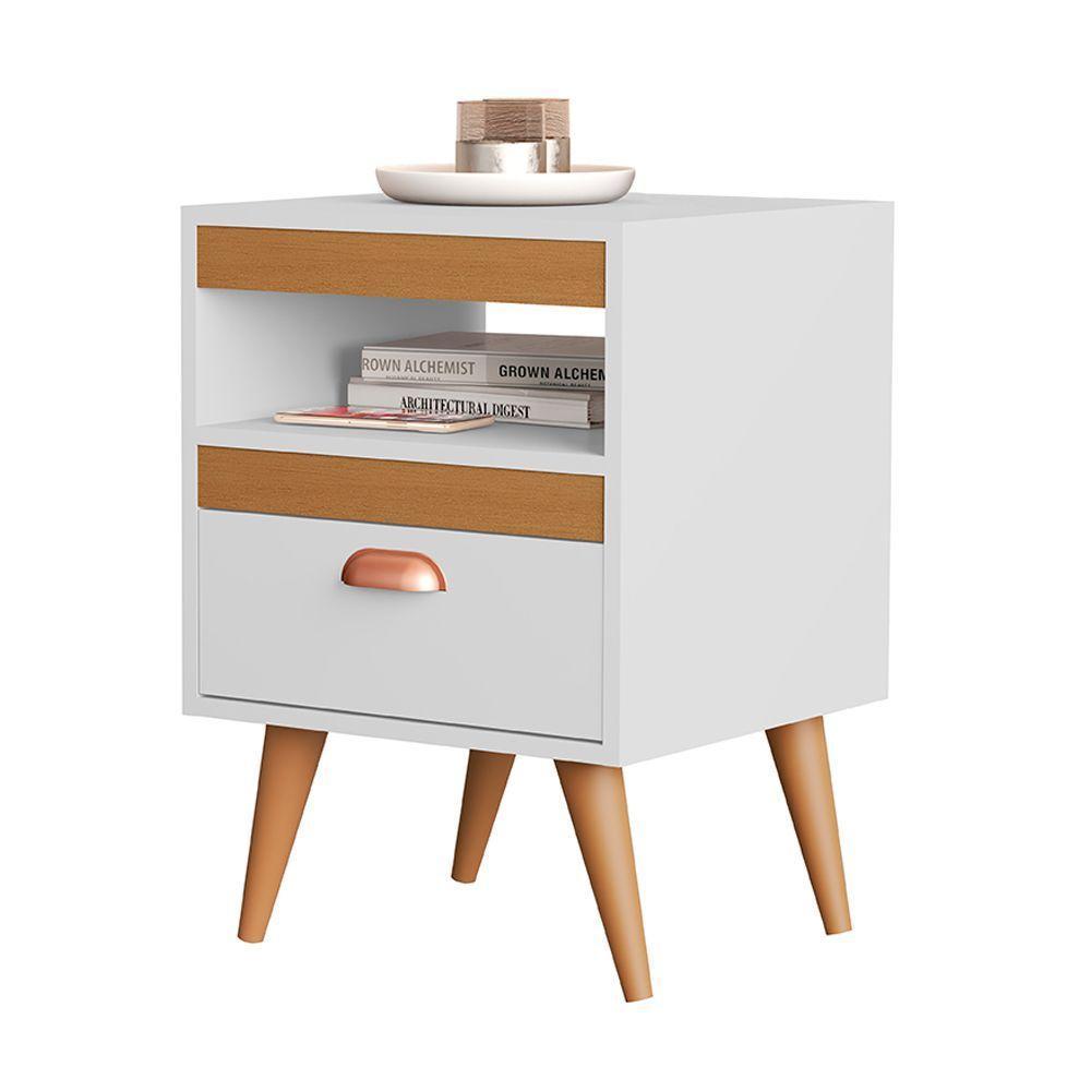 Kit 2 Mesas De Cabeceira Sal Com 1 Gaveta Branco/ypê/branco - 2