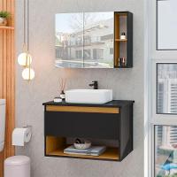 Conjunto Para Banheiro Gabinete Suspenso Com Cuba E Espelheira Florence Preto - 1