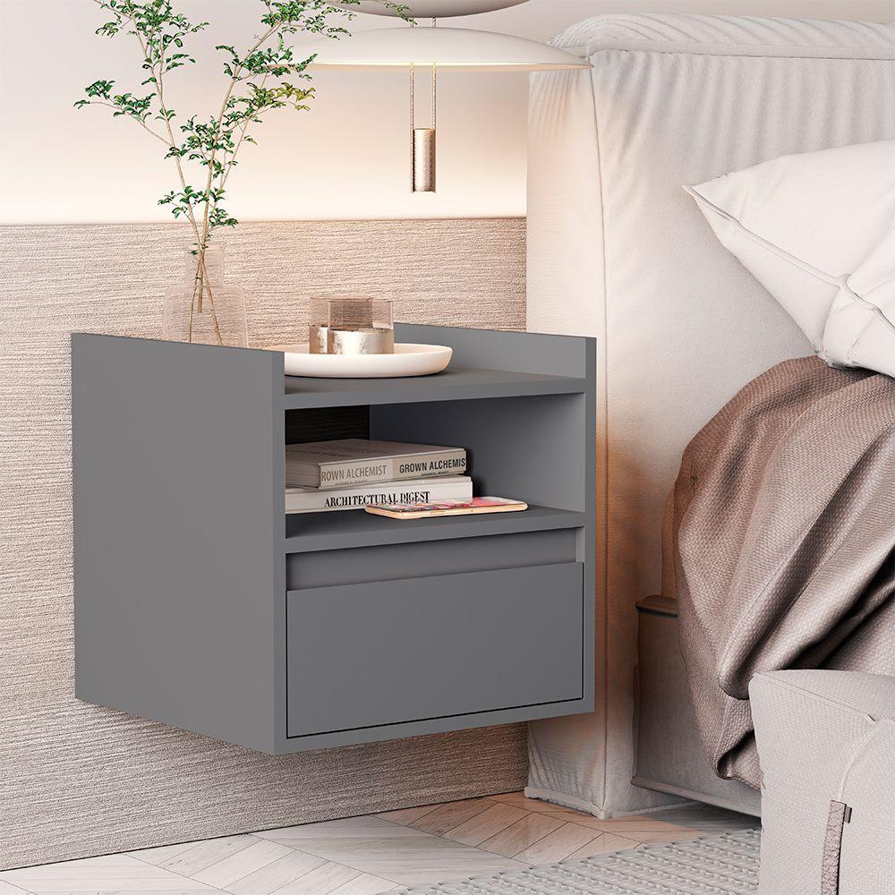 Mesa De Cabeceira Suspensa Minerva Com 1 Porta Cinza - 1