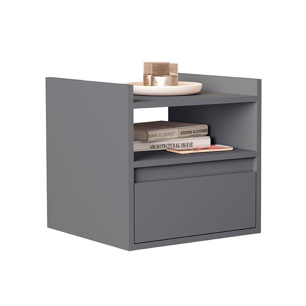 Mesa De Cabeceira Suspensa Minerva Com 1 Porta Cinza - 2