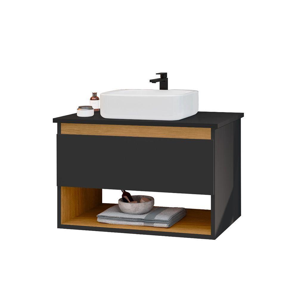 Gabinete Armário Para Banheiro Suspenso Florence Com Cuba Preto - 2