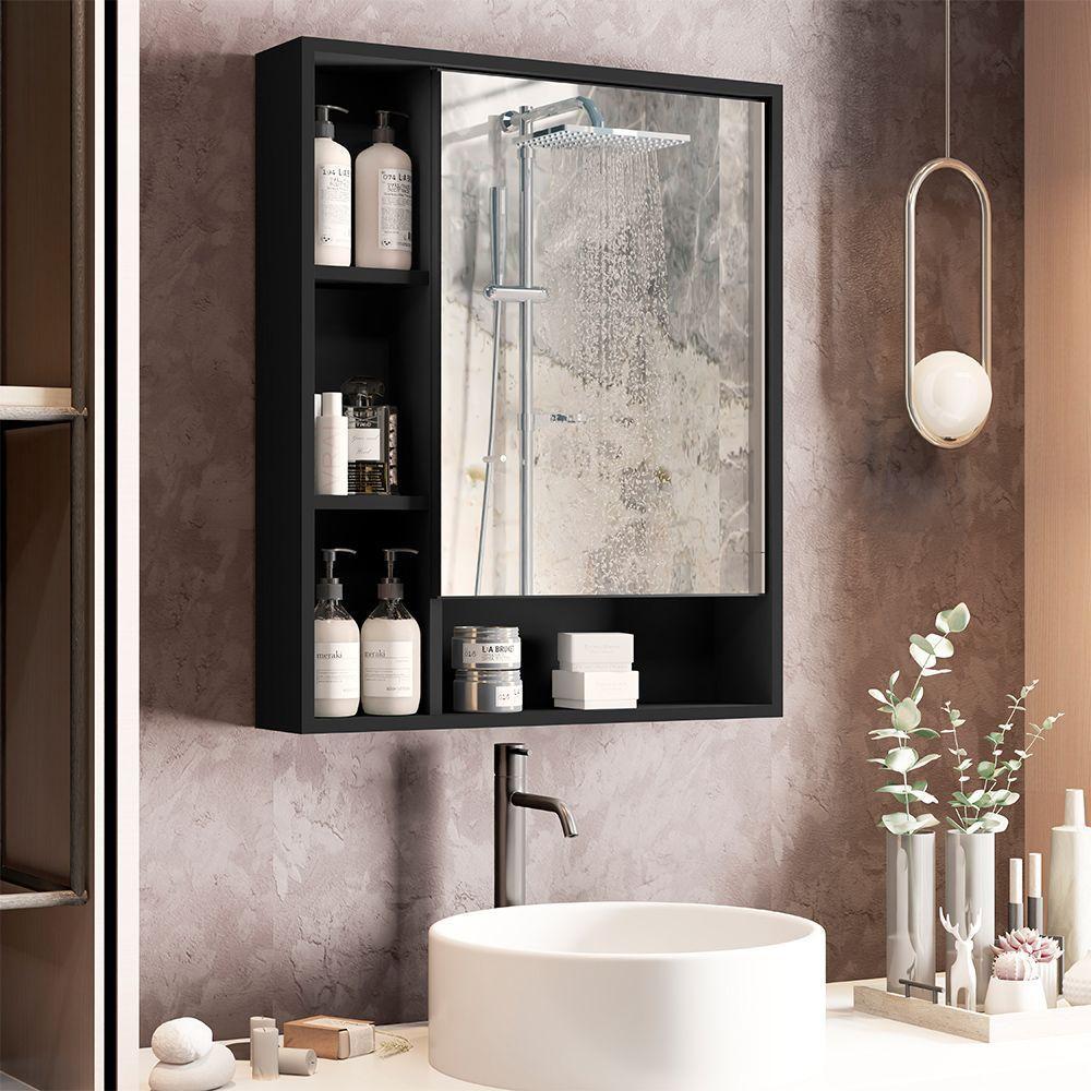 Armário Suspenso Espelheira 1 Porta Com Espelho Olimpia Preto - 1
