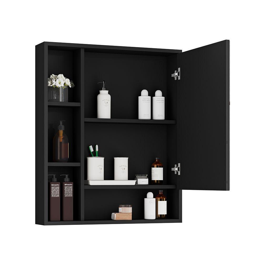 Armário Suspenso Espelheira 1 Porta Com Espelho Olimpia Preto - 3
