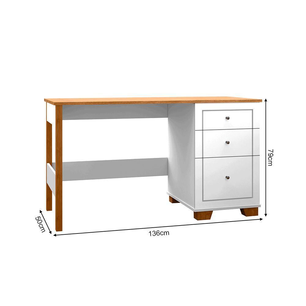 Escrivaninha Mesa Fênix Com 3 Gavetas Branco/nature - 2