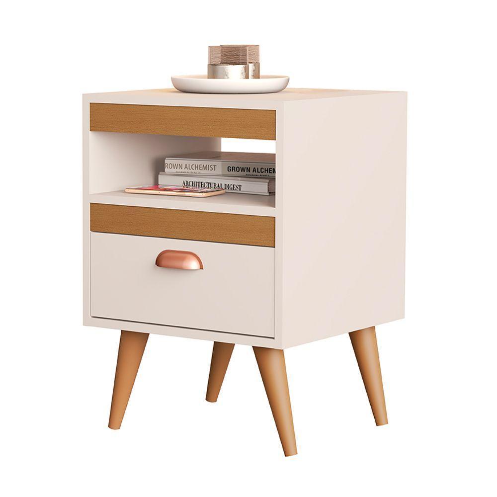 Kit 2 Mesas De Cabeceira Sal Com 1 Gaveta Off-white/ypê/off-white - 2