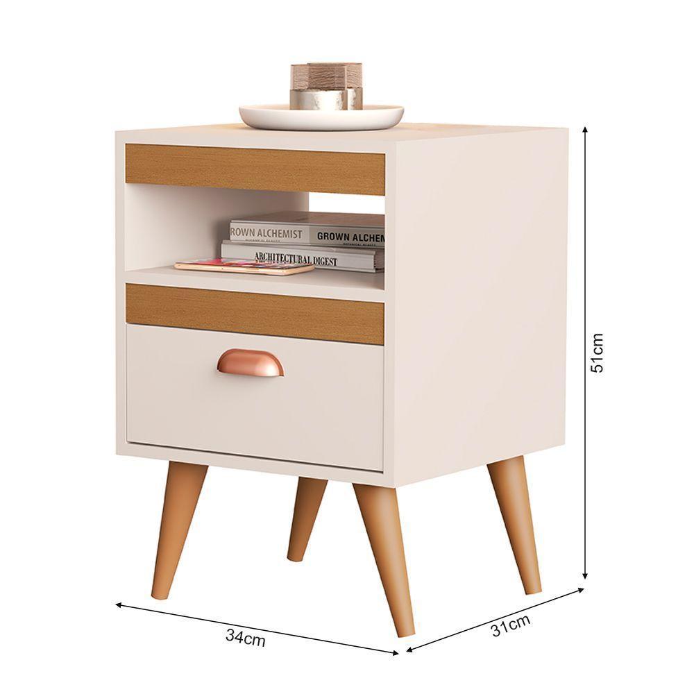 Kit 2 Mesas De Cabeceira Sal Com 1 Gaveta Off-white/ypê/off-white - 3
