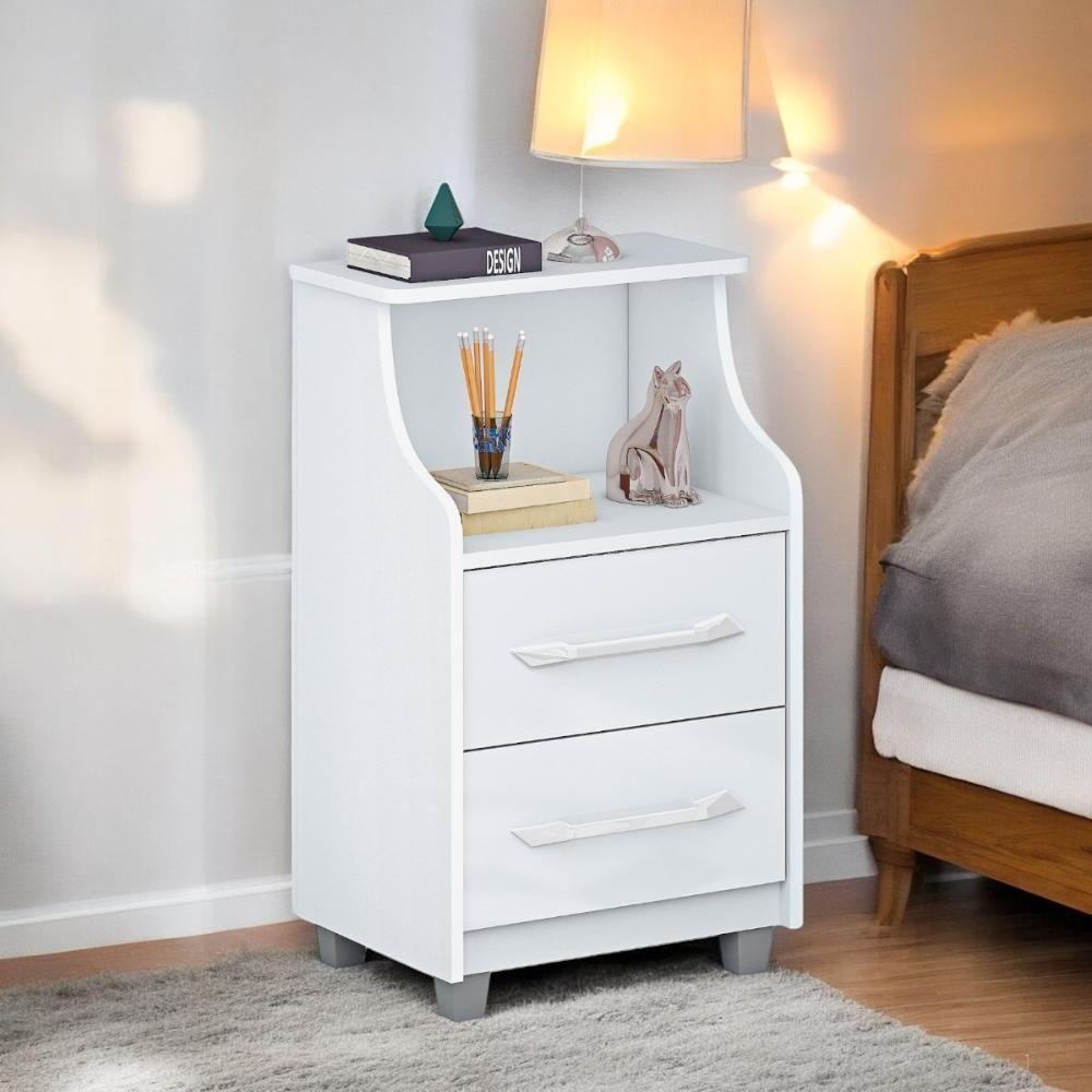 Mesa De Cabeceira Com 02 Gavetas Topázio Branca - 1
