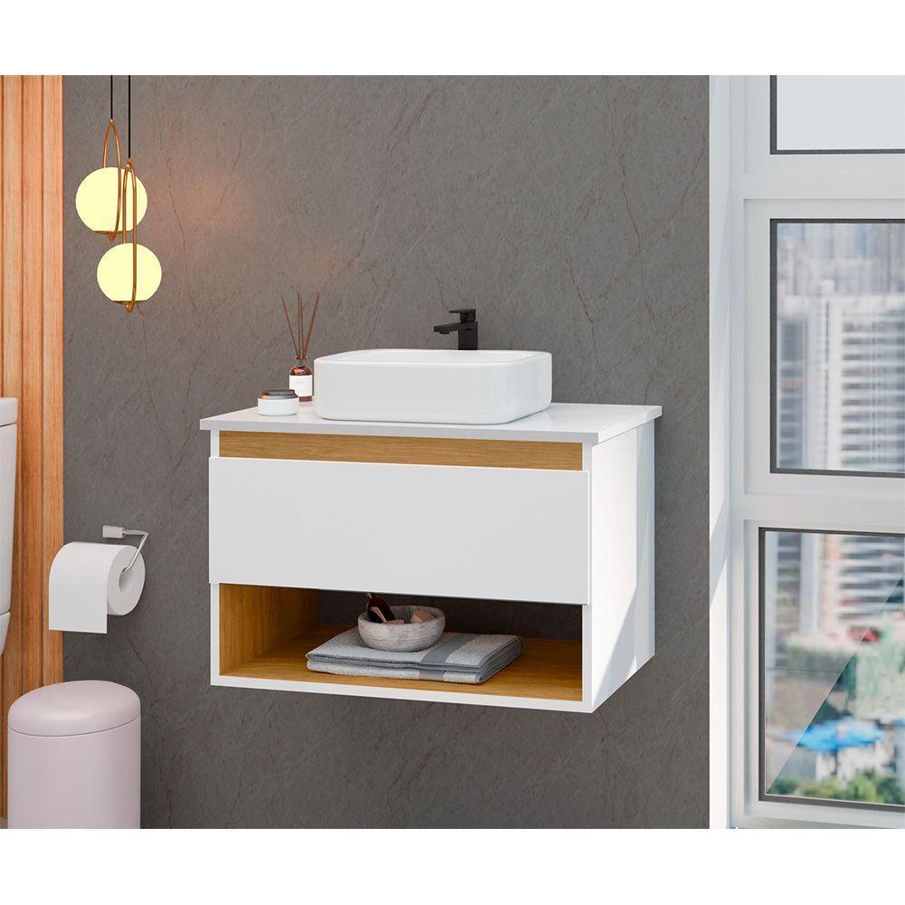Gabinete Armário Para Banheiro Suspenso Florence Com Cuba Branco - 1